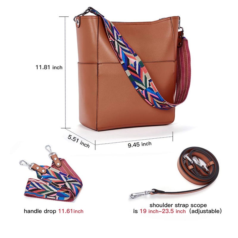 BROMEN Women Handbag Designer Vegan Leather Hobo Handbags Shoulder Bucket Cross body Purse Brown - Image 4
